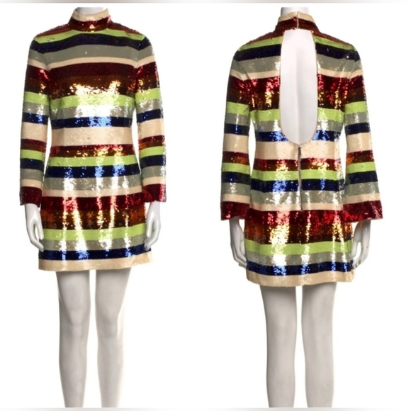 Alice + Olivia Mailynn Sequin Striped Multicolored Mini Dress SIZE 12 NWT $985 - Picture 15 of 16